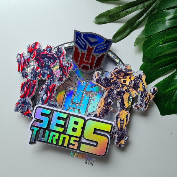 Custom Transformers Cake Topper, Birthday Cake Topper, Personalize age and name, Bumble Bee, Optimus Prime, LED, Light up Cake Topper