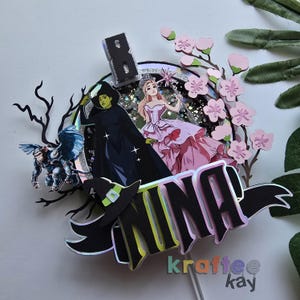 Adorno para tarta Wicked / Decoración de cumpleaños de Glinda y Elphaba / Temática de fiesta musical / Decoración de cumpleaños en rosa, verde y negro