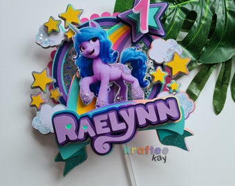 Custom My Little Pony Cake Topper, Birthday Cake Topper, Personalize age and name, LED Light, Light up Cake Topper, Unicorn