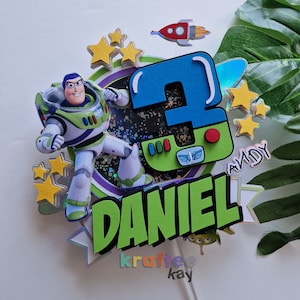 Adorno para tarta de Toy Story personalizado, adorno para tarta de cumpleaños, personalización de edad y nombre, LED, adorno para tarta iluminado, adorno para tarta de Buzz