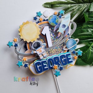First Trip Around the Sun Cake Topper, Birthday Cake Topper, Personalize age and name, First Birthday, Space Cake Topper, Planets, sun