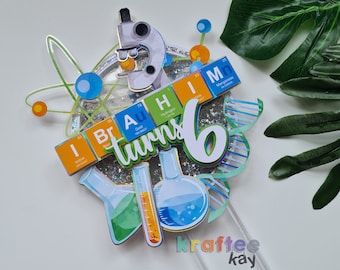 Custom Science Cake Topper, Birthday Cake Topper, Personalize age and name, LED Light, Light up Cake Topper, Periodic Table Party