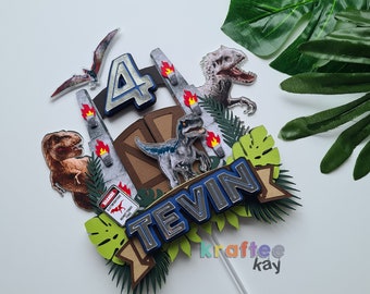 Custom Jurassic World Cake Topper, Birthday Cake Topper, Personalize age and name, LED, Light up Cake Topper, Jurassic Park Cake Topper