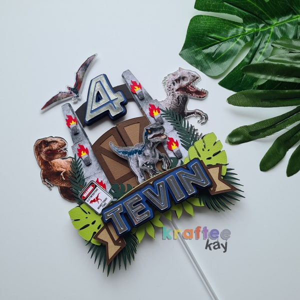 Benutzerdefinierte Jurassic World Cake Topper, Geburtstagstorte Topper, Personalisieren Sie Alter und Name, LED, Leuchten Cake Topper, Jurassic Park Cake Topper