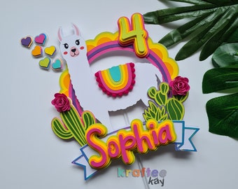 Custom Rainbow Llama Cake Topper, Birthday Cake Topper, Personalize age and name, Fiesta Cake Topper, 1st Birthday Party, First Birthday