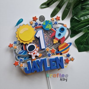 First Trip Around the Sun Cake Topper, Birthday Cake Topper, Personalize age and name, First Birthday, Space Cake Topper, Planets, sun