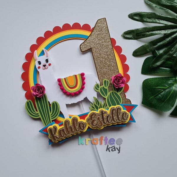 Custom Llama Cake Topper, Birthday Cake Topper, Personalize age and name, Fiesta Cake Topper, 1st Birthday Party, First Birthday Party