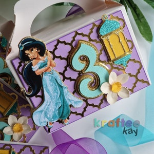 Princesse Jasmine Party Box ensemble de 4, Party Favor Box, Party Gift Box, Gable Box, Goodie Bag, Party Bag, Party Favors