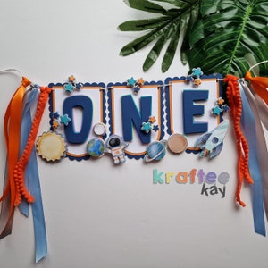 First Trip Around the Sun Banner, High Chair Banner, Personalize age and name, First Birthday, Space Cake Topper, Planets, sun