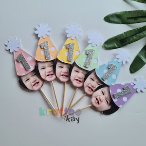 Custom Photo Cupcake Toppers, Pastel Rainbow Picture Cupcake Toppers, Happy Heads, Personalised Face Cupcake Toppers, Sunglasses