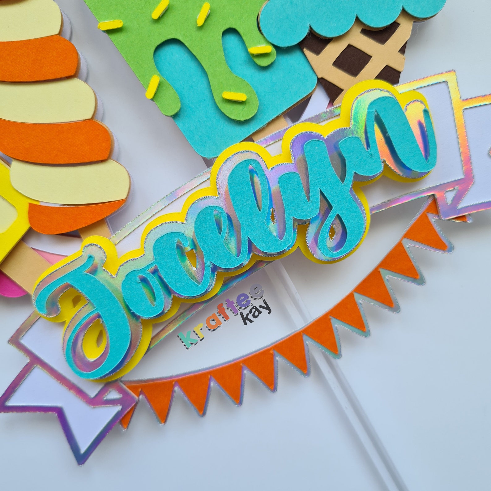 Custom Ice Cream Cake Topper Birthday Cake Topper Etsy UK