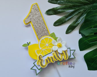 Aangepaste Citroentaart Topper, Eerste Verjaardagstaart Topper, Personaliseer naam, Citroen Thema Party Idee, Smash Cake