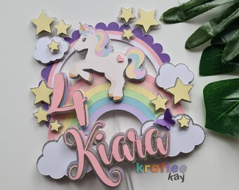 Custom Unicorn Cake Topper, Birthday Cake Topper, Personalize age and name, Magical Birthday, Pastel Cake Topper