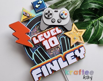 Custom Video Game Cake Topper, Birthday Cake Topper, Personalize age and name, Light up LED Cake Topper, Gamer Cake Topper, Controller