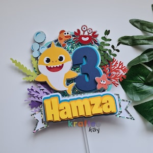Custom Baby Shark Cake Topper, Birthday Cake Topper, Personalize age and name