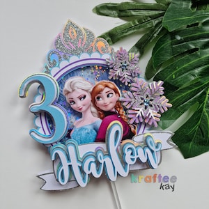 Custom Frozen Cake Topper, Birthday Cake Topper, Personalize age and name, Girl Birthday Party; Disney Birthday Party