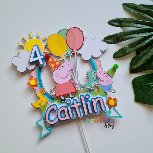 Custom Peppa Pig Cake Topper, Birthday Cake Topper, Personalize age and name, Girl Birthday Party