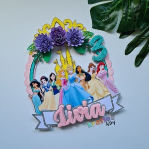 Adorno para tarta de princesa personalizado, adorno para tarta de cumpleaños, personaliza la edad y el nombre