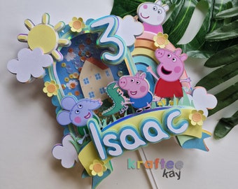 Custom Peppa Pig Cake Topper, Birthday Cake Topper, Personalize age and name, Georgie Pig Cake Topper