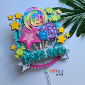 Topper per torta Candyland personalizzato, Topper per torta di compleanno, Personalizza età e nome, Topper per torta lecca-lecca