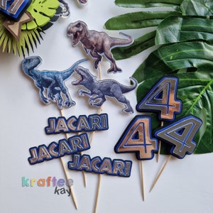 Jurassic World Cupcake Toppers, Dinosaur Cupcake Toppers, Name Cupcake Toppers, Age Cupcake Toppers, Personalised Cupcake Toppers