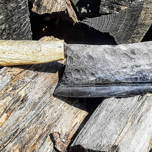 Hand Forged shops Cleaver with Antler Handle