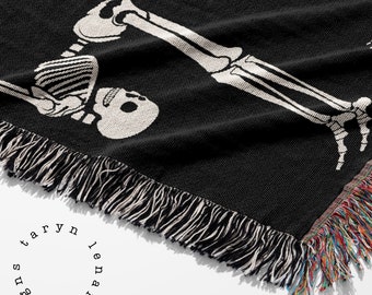 Skeleton Woven Blanket Spooky Cotton Throw Yoga Blanket Witchy Bed Throw Skeletons Halloween Decor Gift For Goth Skeleton Lover