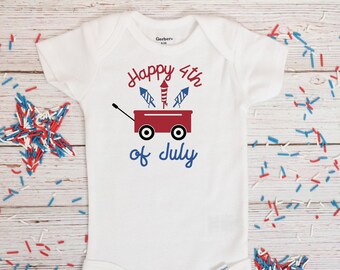 Baby girl 4th of July Onesies®, red white and blue fireworks baby outfit, first Fourth of July patriotic romper, 100% cotton snap bodysuit