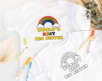 World’s best big sister, new big sister shirt, big sister gift, rainbow coloring shirt, color your own shirt, new sibling activity