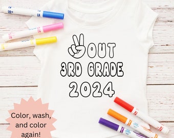 Peace out 3rd grade, last day of school shirt, coloring shirt for kids, color your own shirt, last day of third grade tshirt, end of school