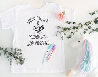 Big sister unicorn shirt, big sister magical unicorn gift, coloring shirt, new sibling gift, color your own shirt, new sibling activity