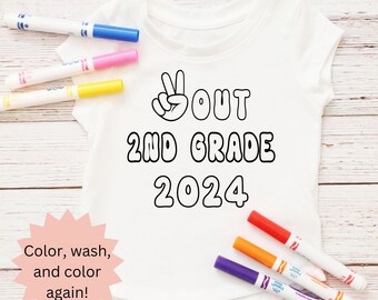 Peace out 2nd grade, last day of school shirt, coloring shirt for kids, color your own shirt, last day of second grade tshirt, end of school