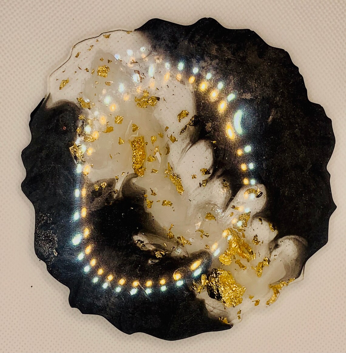 Black and Gold Resin Coaster with Gold Flakes Etsy