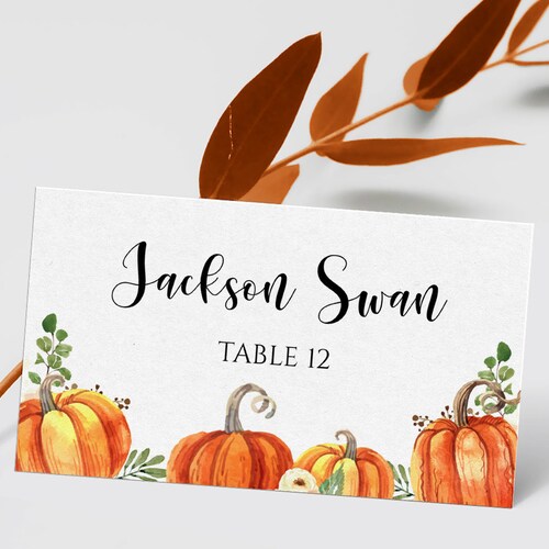 Pumpkin Place Card Template Printable Rustic Fall Wedding - Etsy