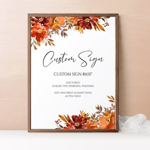 Fall Wedding Custom Wedding Sign, Reception Decor, Editable Template, Wedding Poster, 8x10 EDIT ONLINE, DiY Wedding Printable | Muskoka