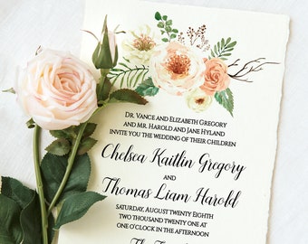 Floral Wedding Invitation Template, Country Wedding Invitation, Rustic Wedding Watercolor Bouquet | EDIT ONLINE in Templett, PDF - Rustica