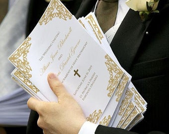 Catholic Wedding Program Template, Fold Over Ceremony Program "Elegance" Gold Wedding Template, Folded Program - EDIT TEXT & COLOR Yourself