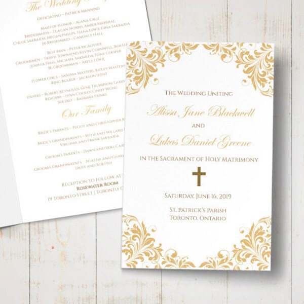 Catholic Wedding Program Template, Printable Fold Over Ceremony Program, Order of Ceremony Printable Program Download, Maggie | ANY COLOR