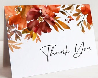 Fall Wedding Thank You Card Template, DIY Printable Card, Fold Over Thank You, Wedding Card, Instant Download, Editable Template | Muskoka