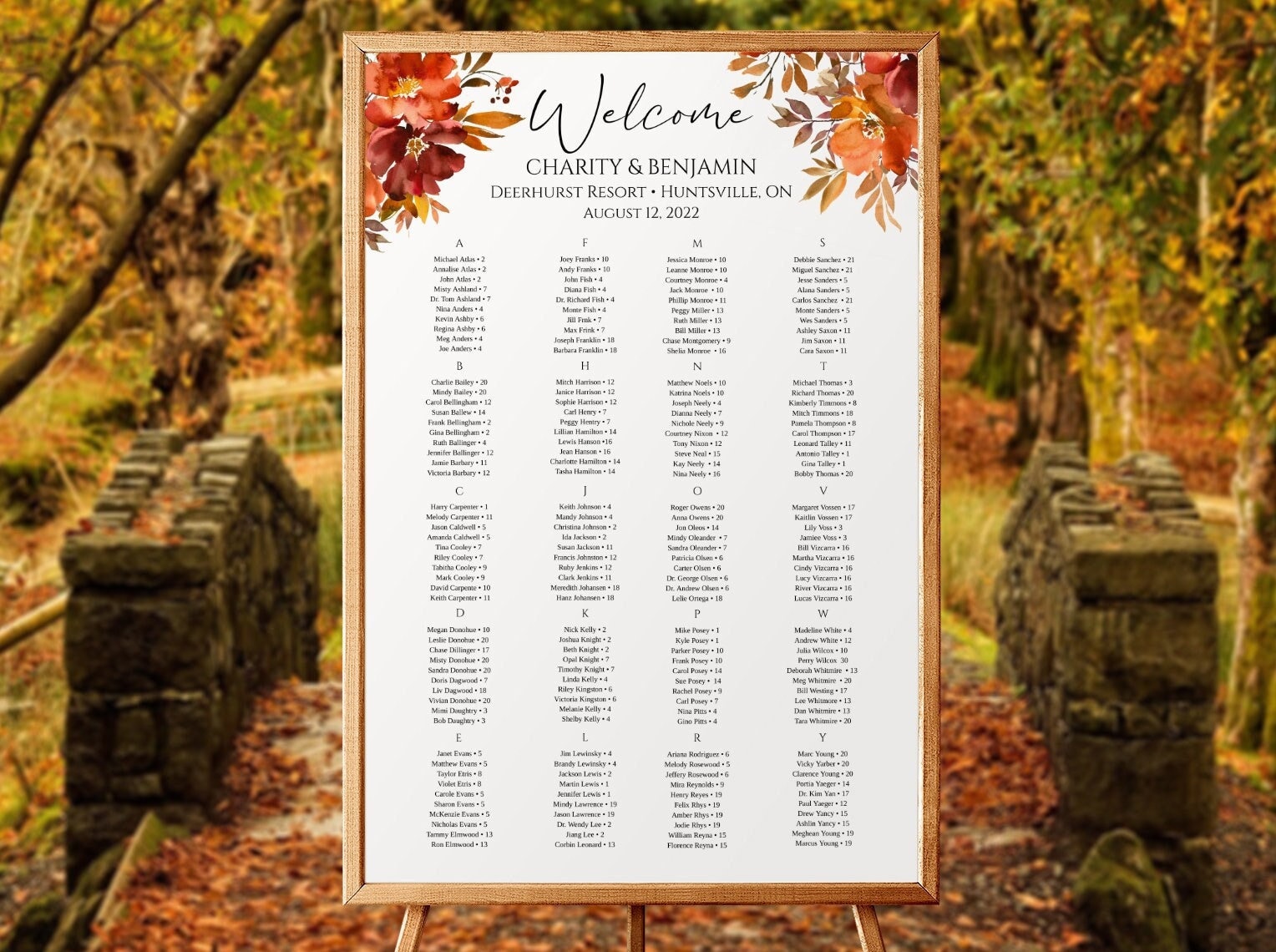 Fall Wedding Seating Chart Template Table Arrangement photo