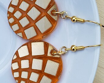 Orange square circle dangle earrings, acrylic geometric modern design, unique mother's day gift, free shipping