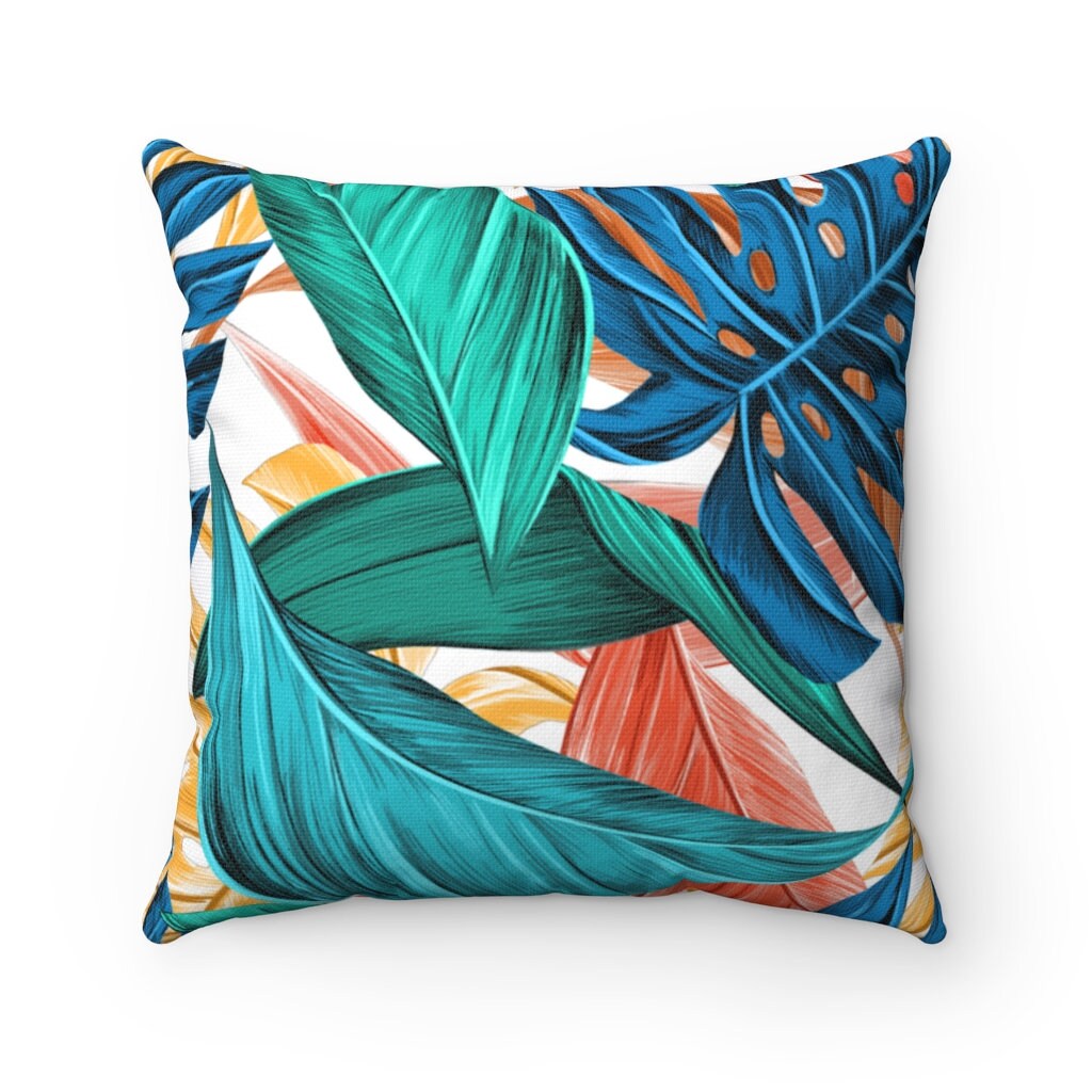 Throw Pillow Tropical Blues Greens Orange Golds on Etsy