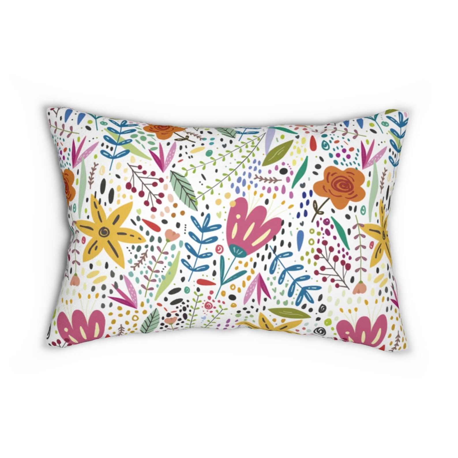 Throw Pillow Floral White Pink Blue Green Yellow Etsy