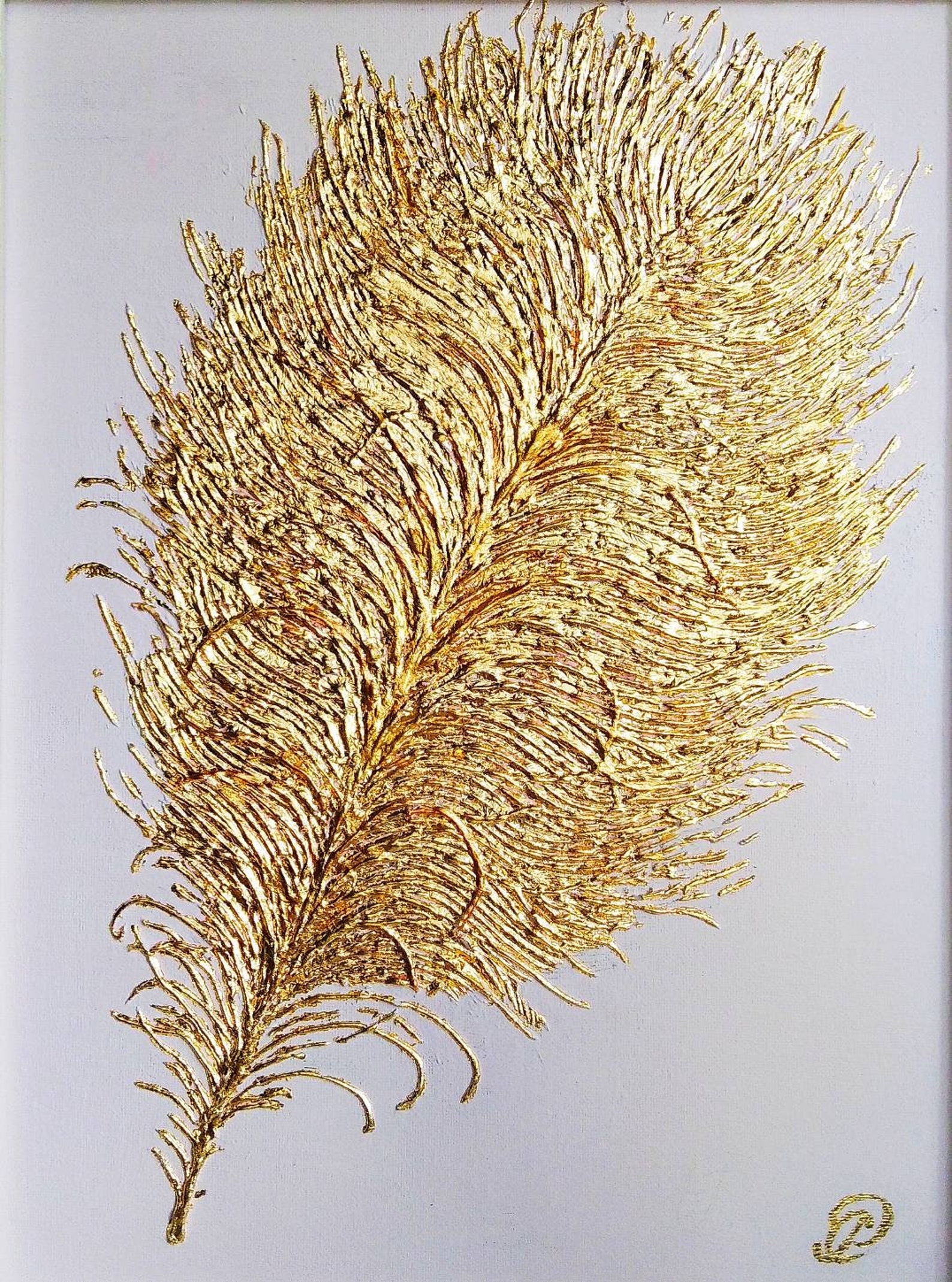 Feather gold wall Golden feather art Golden peacock art Fluffy Etsy