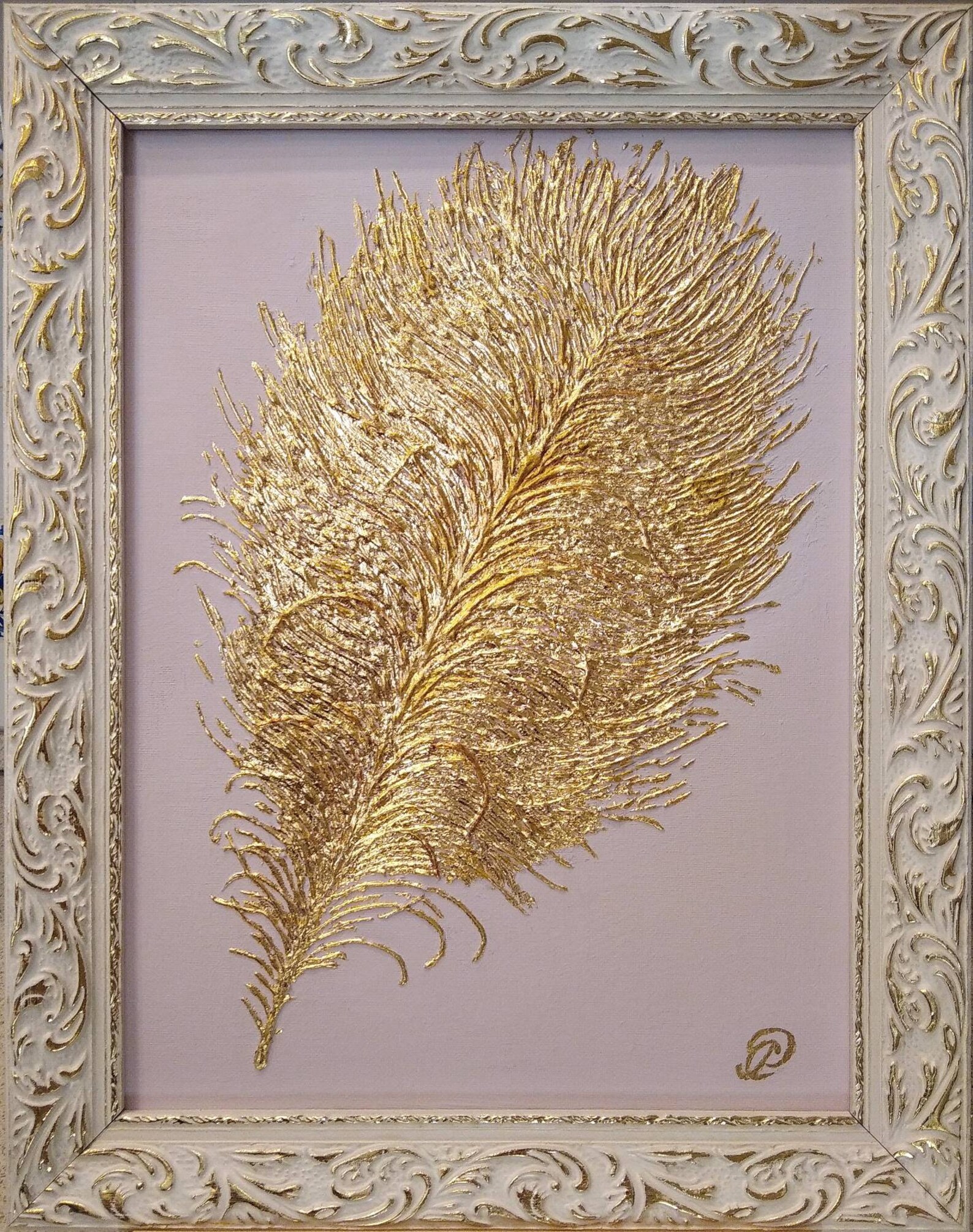 Feather gold wall Golden feather art Golden peacock art Fluffy Etsy