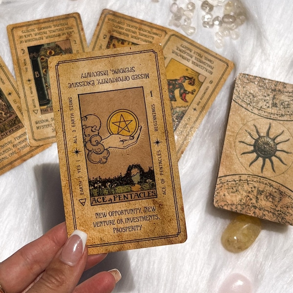 Tarot card Deck, for beginners, with keywords, with guidebook, antique design, indie tarot deck, unique tarot deck, tarot bag, tarot cards