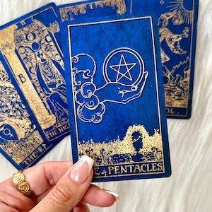 Tarot cards, tarot deck, blue and gold, tarot card deck, Unique tarot deck, oracle cards, oracle deck, tarot card bag, tarot box