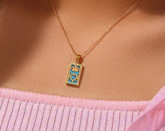Złoty naszyjnik, naszyjnik z kartami tarota, talia tarota, złota talia tarota, wróżbita tarota, naszyjnik zodiakalny, karta tarota zodiakalnego, biżuteria wodoodporna
