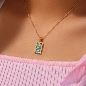 Collar de oro, collar de cartas del tarot, baraja de tarot, baraja de tarot dorada, lector de tarot, collar del zodíaco, carta del tarot del zodíaco, joyería resistente al agua
