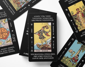 Tarot deck, for beginners, with keywords, beginner tarot deck, Unique tarot deck, tarot bag, tarot deck with book, indie tarot, oracle deck